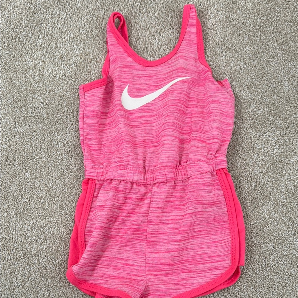 Nike Bright Pink Girls 24mon Athletic Romper with White Swoosh